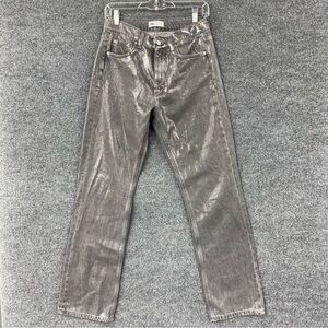 Zara Jeans Womens Size 4 Gray Silver Metallic Denim High Rise Wide Leg Relaxed